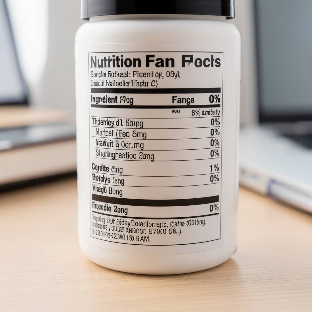 A closeup of a nutrition label with ingredient percentages being reviewed under bright studio lighting on a desk surface
