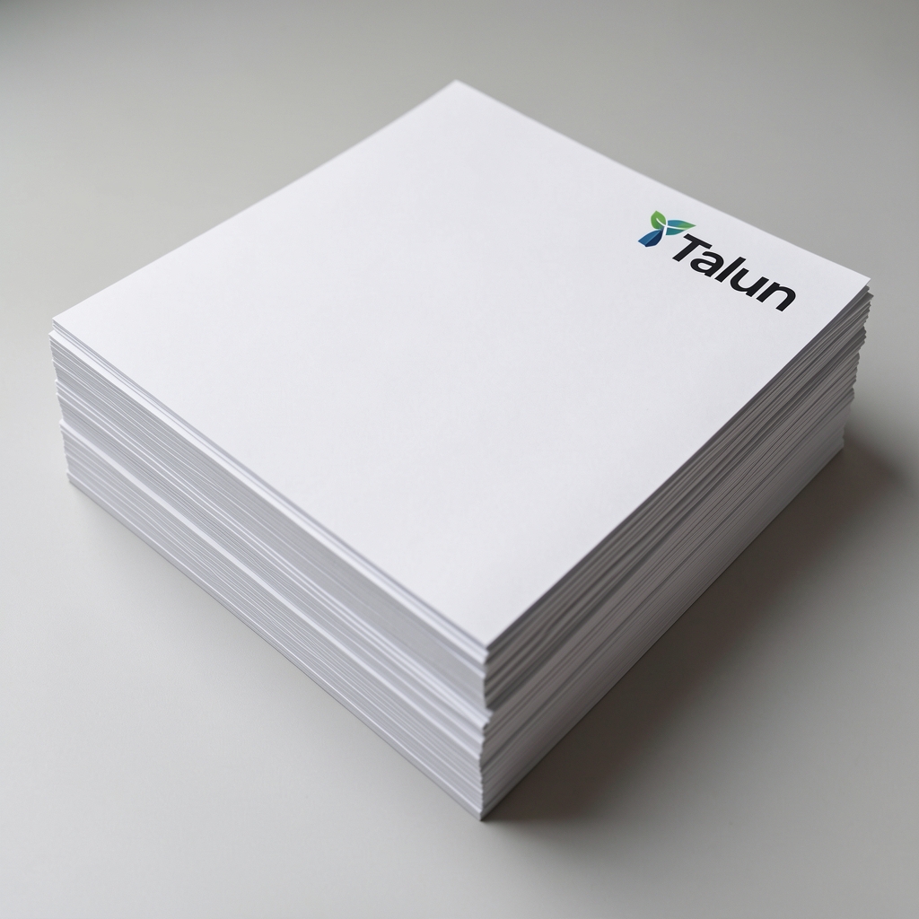 Stack of printed editorial review sheets with the Talun logo visible in the top right corner